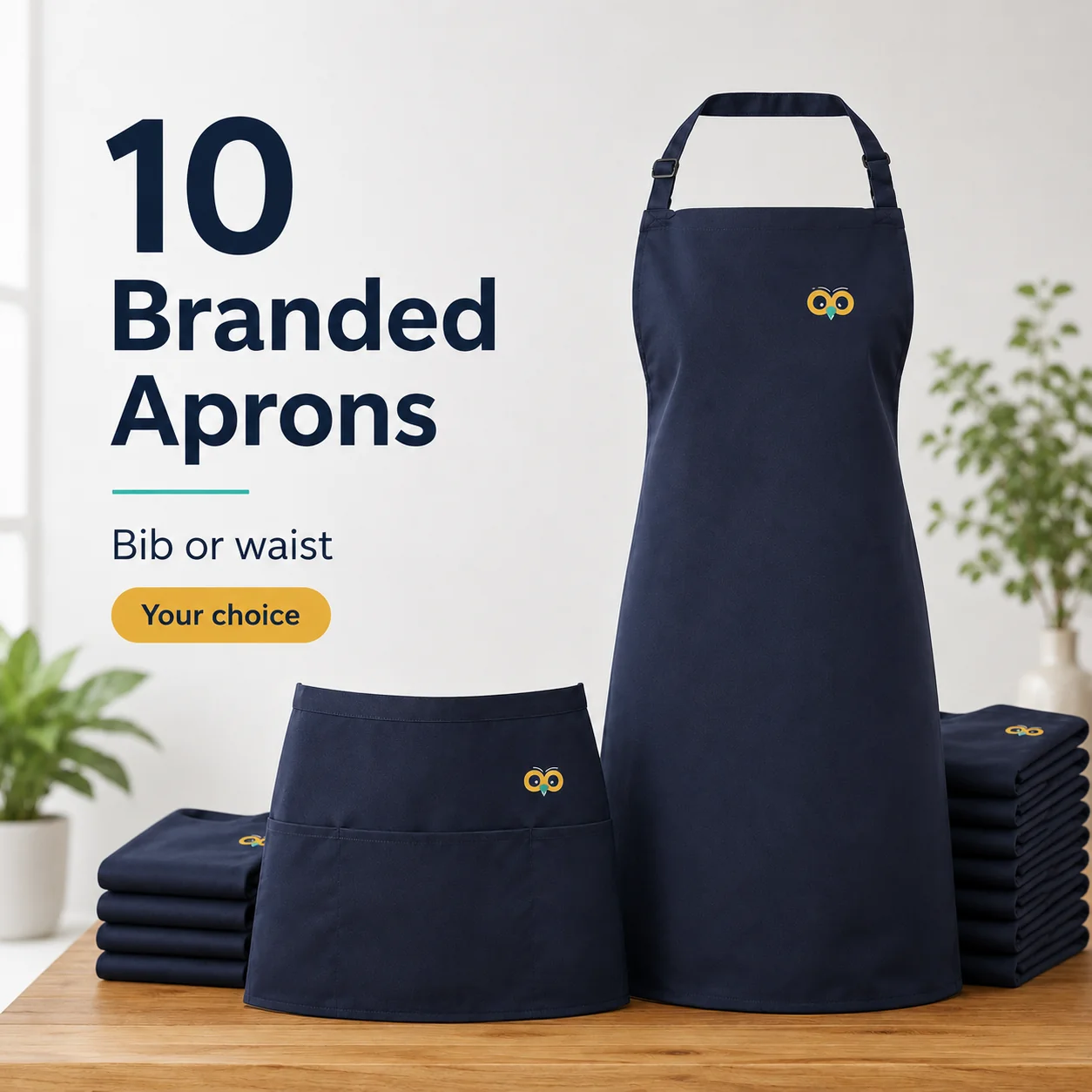 10 Branded Aprons — £175.00