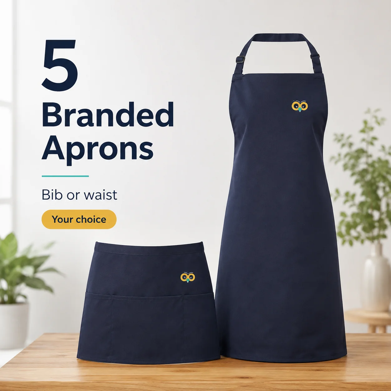 5 Branded Aprons — £92.00