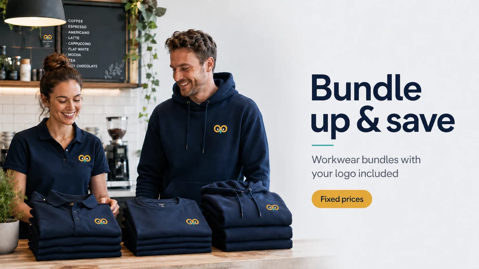 Bundle up and save — workwear bundles with your logo included, fixed prices